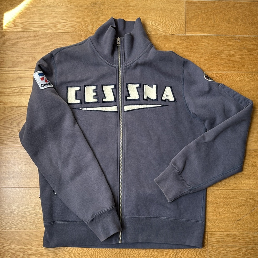 Red Canoe “Cessna” Vintage Logo Men's Blue/Grey Sweatshirt Zip Front Jacket S/P